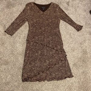 Connected Apparel Brown and Tan Long Sleeve Dress